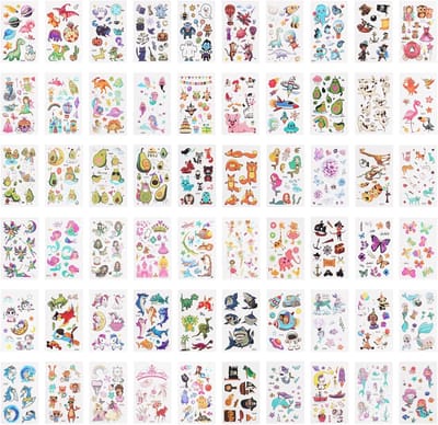 Thijox - Tijdelijke Tattoo Stickers voor Kinderen, 60 Vellen Leuke Cartoon Tattoos, Waterdichte Nep Tattoos voor Verjaardagsfeest, Feestzakjes en Klas