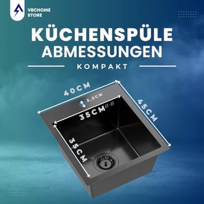 Inbouwspoelbak Mat Zwart RVS 40 x 45 cm - Duurzaam en Modern Design