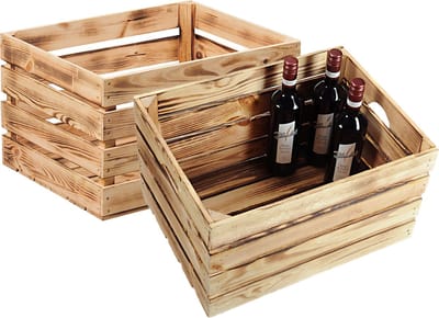 Kesper Fruitkisten opslagbox - 2x - old look - lichtbruin - hout - L46 x B36 x H28 cm - Decoratie huis en tuin - Kisten/kistjes