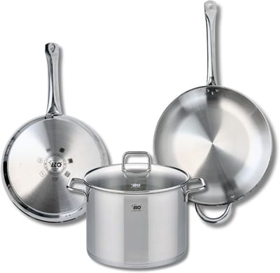 Set van 2 Koekenpannen 28 en 32 cm en 1 braadpan 26 cm Elo Profi Citrin