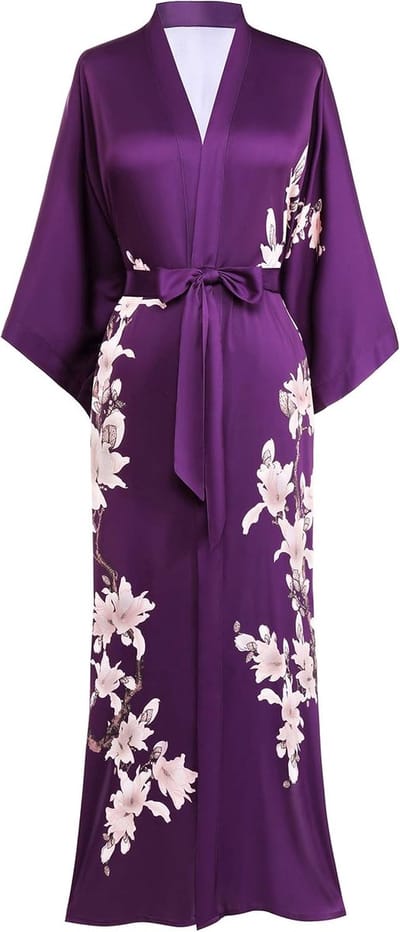 Ochtendjas voor dames, kimono, bloementak, bedrukt, maxi lang, damesbadjas, perenbloemen, strandjas, bruid, vrijgezellenfeest, slaapjas