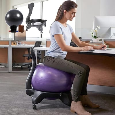 Yogabal Stoel - Bal Stoel Balans - Ergonomisch Zitten - Anti-burst PVC Bal - 53x79 cm - Grijs