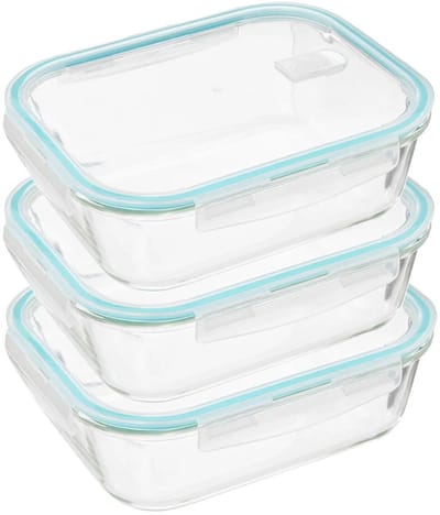 5Five Vershoudbakje met deksel - 3x - glas - luchtdicht - met clips - 26 x 21 x 8 cm - 2260 ml