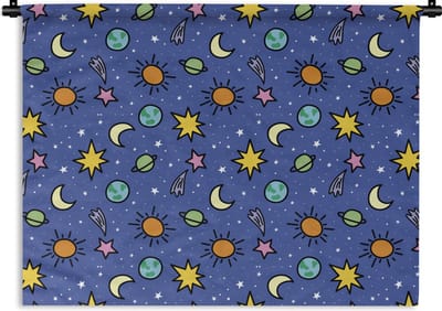 Wandkleed - Wanddoek - Planeten - Sterren - Design - 120x90 cm - Wandtapijt