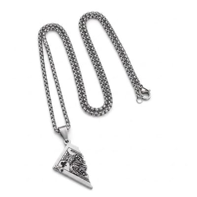 Zilverkleurige ketting voor heren – schakelketting met kaartfragment hanger (klaveren koning design)