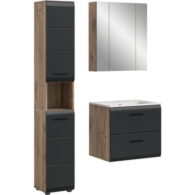 Moderne Badcombinatie Zwart Mat - 4-delige Set Met Wastafel En Spiegelkast - 105x185x46cm