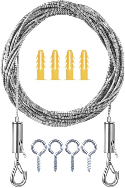 Klimhulpset van RVS Draad, 2mm x 6m Stalen Kabel met Ogen, Verstelbare Spankabels met Haken voor Tent, Gordijnen en Douchegordijnen