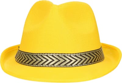 Fiestas Guirca Carnaval verkleed Trilby/gangster hoedje - geel - polyester - heren/dames