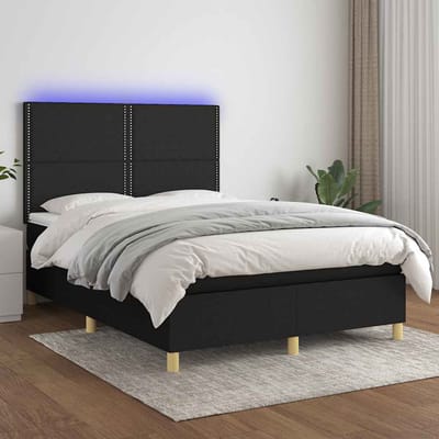 vidaXL - Boxspring - met - matras - en - LED - stof - zwart - 140x200 - cm