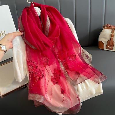 EffenZijdenWolSjaalVoorDamesSjaalsSjaalsZomerDamesHijabWinterModeWarmLangeBandanaFoulardPashminaPoncho 90x180cm red