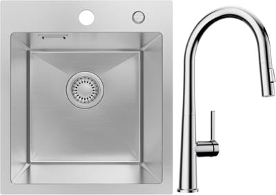 SOFETIY MAX Spoelbak voor keuken 40x45 cm - Spoelbak Keuken Met C-uitloop Keukenkraan - Spoelbakken Keuken Geborsteld RVS - Wasbak Keuken - Voor Kasten van 40 cm