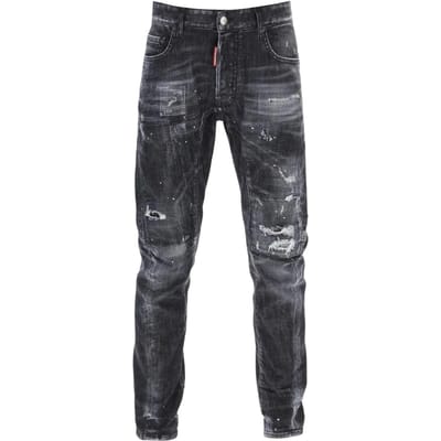 Dsquared2 Tidy Biker Jeans, Gedragen En Vervaagde Stijl, Zwarte Jeans