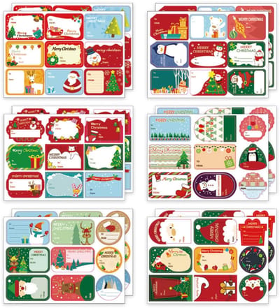 Dailygoods- Kerststickers 108 stuks - Zelfklevend - Cadeaulint - Decoratie - Knutselen - Feestelijke motieven - 12 vellen 18 x 13 cm - Cadeaustickers