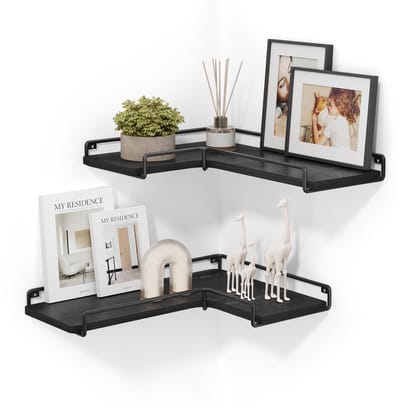 VASAGLE - Wandplank - Hoekplank - L-vormige - Set van 2 - Industrieel - Woonkamer Slaapkamer Keuken
