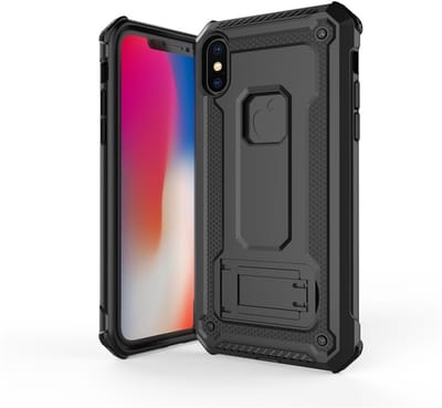 Ntech hoesje Geschikt voor iPhone Xs Max - Armor hoesje met Kickstand - Zwart