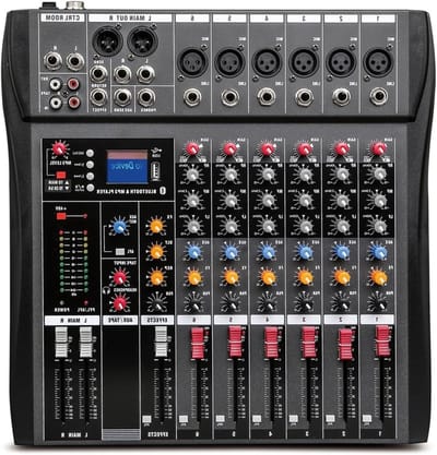 Audiomixer - Geluidsmixer Podium - Muziek Maken Opnemen - 6 Kanalen Bluetooth - Compact Ontwerp - Zwart