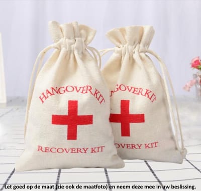 10x Uitdeelzakjes Hangover Recovery Kit 9.5 x 13.5 cm - Jute Traktatie Kado Zakjes - Katoenen / Jute / Stoffen Snoepzakjes - Koekzakjes - Koekje - Cookie Bags - Verjaardag - Vrijgezellenfeest - Bruiloft - Feestje - Kater Zakje - Day after