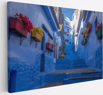 Saammp - Canvas Schilderij - Blauwe Stad - Landen - 30x20 - Foto op canvas - Wanddecoratie - muurdecoratie Woonkamer - Slaapkamer decoratie - Canvas Print