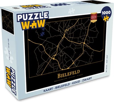 Puzzel Kaart - Bielefeld - Goud - Zwart - Legpuzzel - Puzzel 1000 stukjes volwassenen
