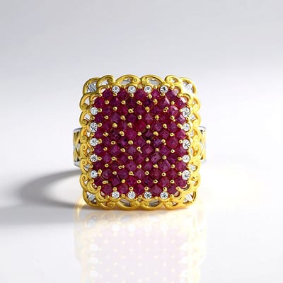 Cavill - Zilveren Ring - 2,556 ct Birmese Robijn Trapgeslepen + 0,211 ct Cambodjaanse Zirkonen - Luxe Damesring - Sterlingzilver Palladium Coating