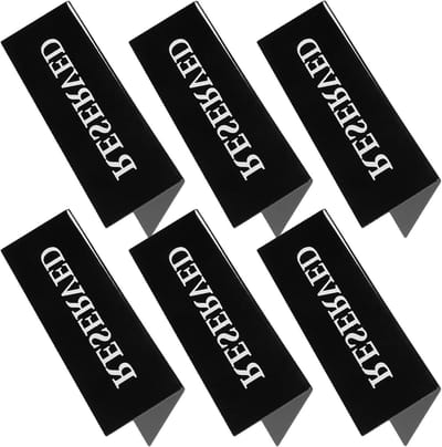 Gereserveerde Tafelborden - Tafeltent Kaarten - Evenementen Organiseren - Stabiele Driehoekige Basis - 15 x 5 x 4 cm - Zwart