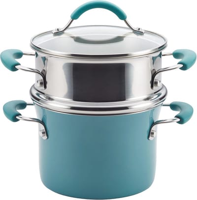 3-Quart Hard Porselein Emaille Anti-aanbak Multi-Pot & Stoomboot Set - Agave Blue