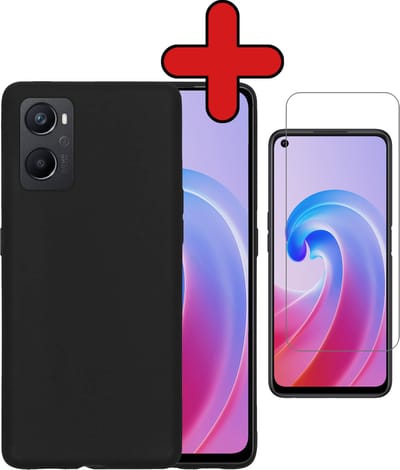 Hoesje - Met Screenprotector - Geschikt voor OPPO A76 - Sterk & Shockproof - Telefoon Hoes - Back Cover - Siliconen Case - Telefoonhoes - Zwart