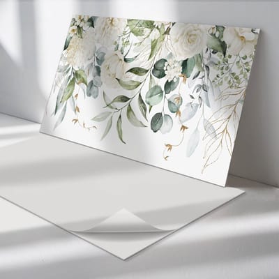 Wallfluent Vinyl Wandpaneel - Bloemenpatroon met bladeren Vinyl Wandbekleding - 100 cm x 50 cm - Wit PVC wandpaneel - 1 stuk - Rechthoekig Wandbekleding Vinyl - Bloemen en planten Wandpaneel - Zelfklevend Muurpaneel - Wandpaneel Keuken en Badkamer