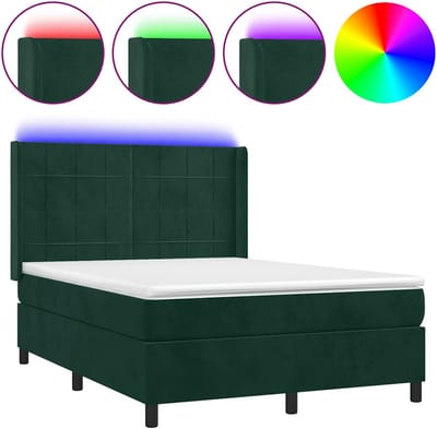 vidaXL - Boxspring - met - matras - en - LED - fluweel - donkergroen - 140x200 - cm