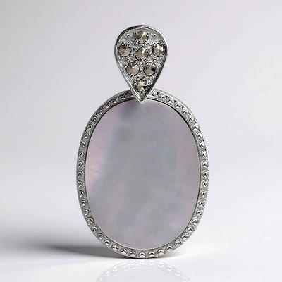 Cavill - Zilveren Hanger met Parelmoer en Marcasiet 0,084ct - 925 Sterling Zilver - Ovale Vorm 24x14 mm - Elegante Tijdloze Sieraden