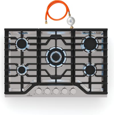 Klarstein Gaskookplaat Turbocast – 5 branders, roestvrij staal 304, 3,4 kW wokbrander, gietijzeren pannendragers, elektrische ontsteking, veiligheidsuitschakeling, LPG-ombouwset, gaskookplaat, 750 × 500 mm - Inbouw - Gas Hob