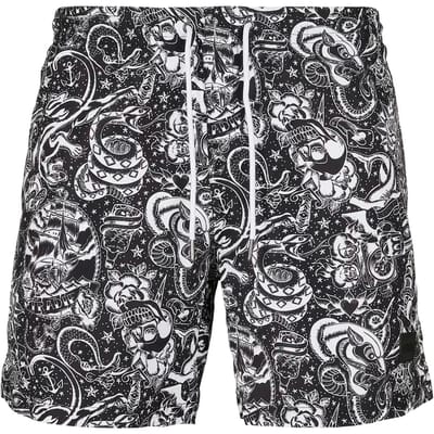Urban Classics - Tattoo Zwemshorts - 4XL - Zwart/Wit