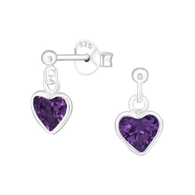 Aramat Jewels | Oorbellen | Zilveren Hartjes Oorstekers met Hangertje – 925 Zilver Meerdere Kleuren | Hart-Zirkonia-Paars-5mm | |7mm | Zilver | Kinderen, Volwassenen | Verkleurd niet