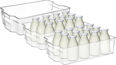 5Five Koelkast/keuken organizer mand/bak - 3x - transparant - kunststof - L31 x B21 x H9 cm - groente/fruit lade - 6 liter