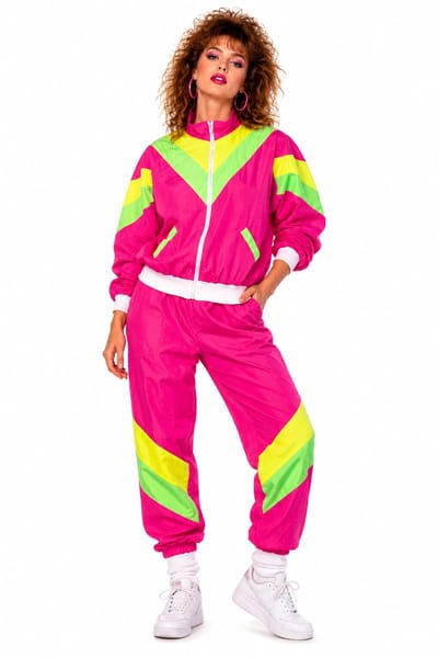80's Trainingspak Neon Roze Groen Unisex – Retro Jaren 80 Kostuum – Verkleedpak voor Carnaval, Foute Party & Themafeest