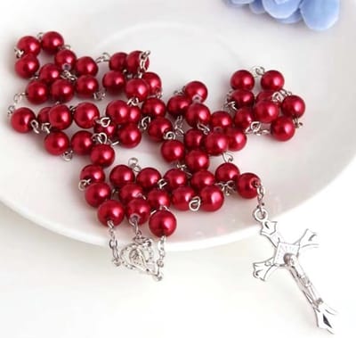 Actie4you® - Religieuze Rozenkrans Ketting – Sandelhout – Met Opbergdoosje - Rood