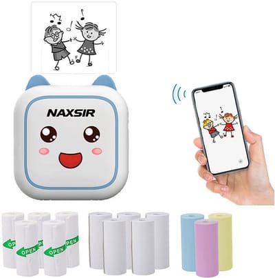 NAXSIR Miniprinter - Draagbare Bluetooth Thermische Printer voor Smartphone | Snel & Stil | Ideaal voor Thuis, Studie en Kantoor | Incl. Thermal Paper
