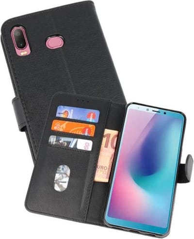 Hoesje Geschikt voor Samsung Galaxy A6s - Kaarthouder Book Case Telefoonhoesje - Zwart