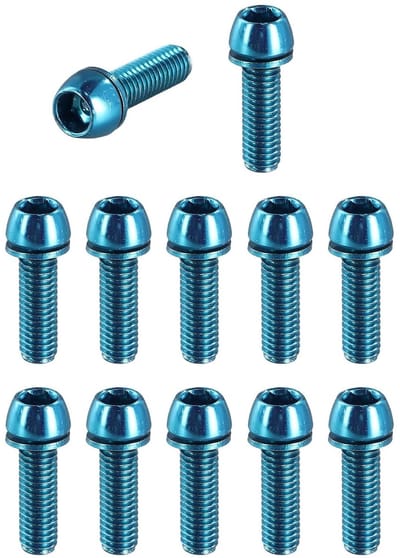 Fietsstuurbouten set van 12, M6 x 20 mm, inclusief sluitringen en kegelkopschroeven voor mountainbike en racefiets, duurzame fietsonderdelen in blauw
