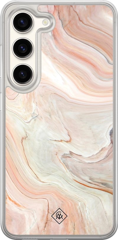 Casimoda® hoesje - Geschikt voor Samsung Galaxy S23 - Marmer Waves - 2-in-1 case - Schokbestendig - Water - Verhoogde randen - Bruin/beige, Transparant