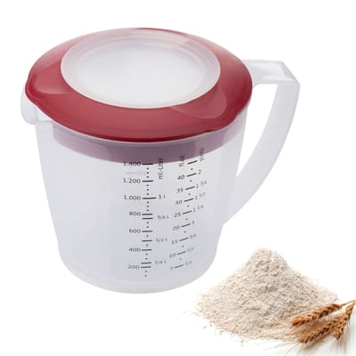 Westmark Beslagkom/maatbeker met spatbescherming, deksel en tuit, kunststof, inhoud: 1,4 l, Helena, doorzichtig/rood, 3105227R