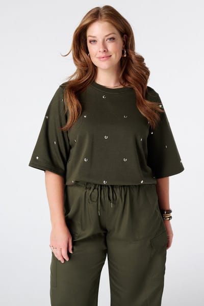 MS Mode T-shirt T-shirt van sweatstof met studs