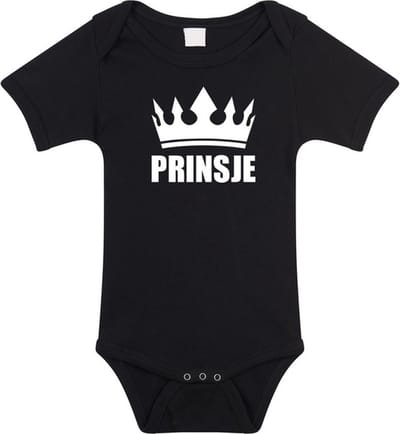 Prinsje met kroon baby rompertje zwart jongens - Kraamcadeau - Babykleding 56