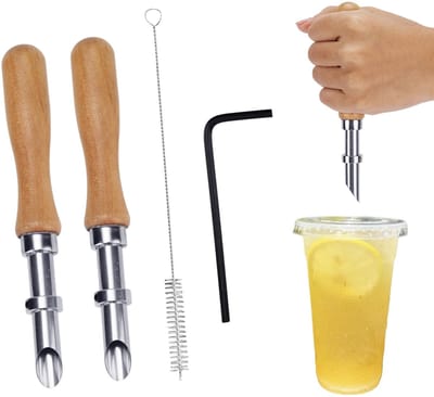 Dailygoody - Straw Hole Puncher Set - Houten Handvat - Perfect voor Drankbekers - 2 Stuks - Handig Gereedschap - Creatief Knutselen - Ideaal voor Thui..