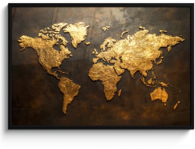 Poster in lijst - Fotolijst 120x80 cm - Posters - Wereldkaart - Goud - Roest - Posterlijst zwart - Decoratie - Wanddecoratie woonkamer - Muurdecoratie slaapkamer