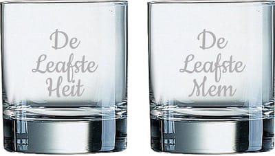Gegraveerde Whiskeyglas 20cl De Leafste Mem-De Leafste Heit