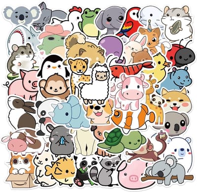 Okado Dieren Stickers 50 Stuks – Schattige Vinyl Plakstickers met Koala, Schildpad, Olifant en Leeuw – Voor Laptop, Koffer, Planner, Bullet Journal en Knutselen – Kinderen en Volwassenen