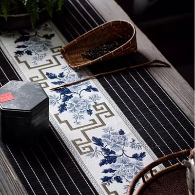 Tafelloper Bamboe - Handgeweven Runner - Tafel Decoratie - Wasbaar Ontwerp - 30x250cm - Zwart