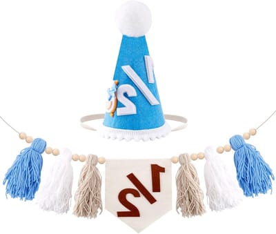 Feestelijke Halfverjaardag Banner met Blauw Hoedje voor Jongens - Decoraties voor Baby's en Wandversiering voor Feestjes