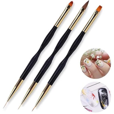 3 Stuks/set Franse Streep Nail Art Liner Kwasten Set Punten Ultra-Dunne Lijn Tekenpen Dubbelzijdig UV Gel Schilderen Kwasten Manicure Gereedschap 3pcs black